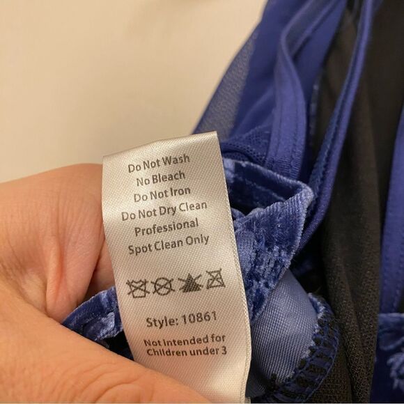 WEISSMAN Dance costume blue poet sleeve rhinestone Heathens 10861 adult MA - Picture 7 of 10